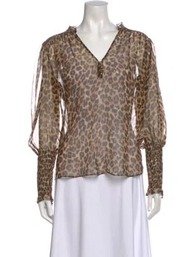 Pre-owned Veronica Beard Animal Print V-neck Blouse In Neutral