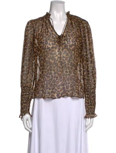 Pre-owned Veronica Beard Animal Print V-neck Blouse In Neutral