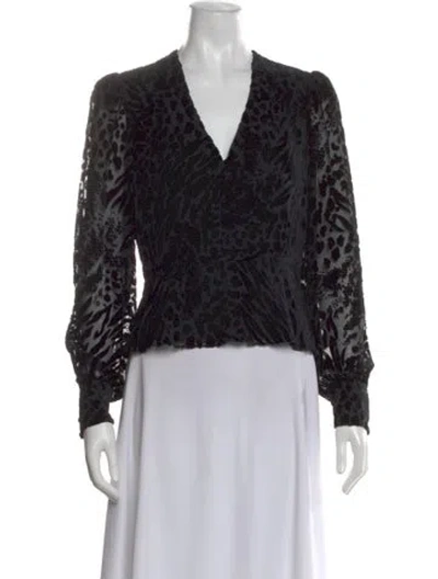 Pre-owned Veronica Beard Animal Print V-neck Blouse W/ Tags In Black