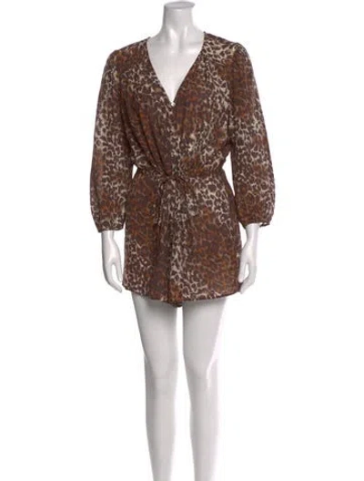 Pre-owned Veronica Beard Animal Print V-neck Romper In Brown