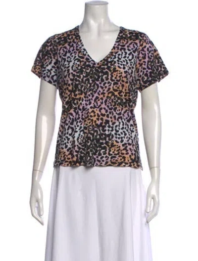 Pre-owned Veronica Beard Animal Print V-neck T-shirt In Black