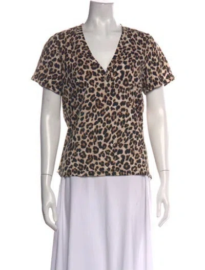 Pre-owned Veronica Beard Animal Print V-neck T-shirt In Brown