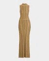 Veronica Beard Anna Stripe Sleeveless Maxi Dress In Gold Bronze