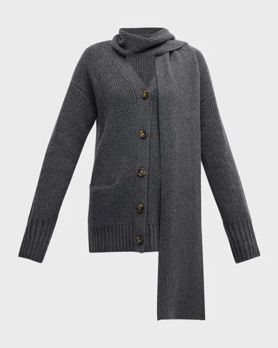 Veronica Beard Annalise Wool-cashmere Scarf Cardigan In Charcoal