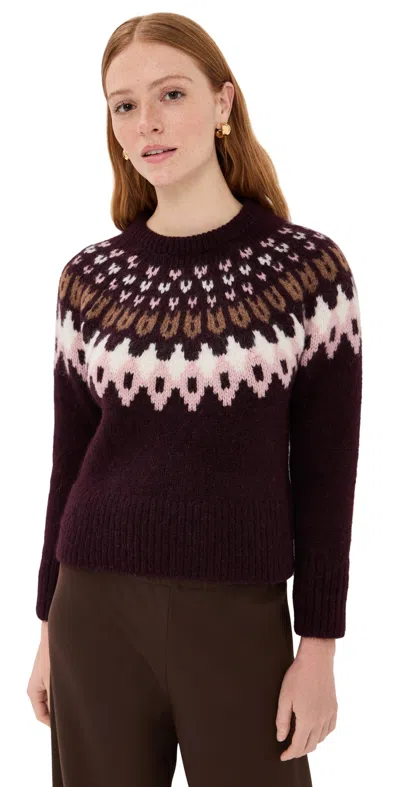 Veronica Beard Anne Fairisle Pullover Sweater In Raisin In Burgundy