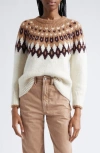 Veronica Beard Anne Fair Isle Pullover Sweater In Dove Multi