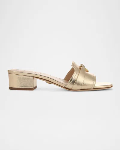 Veronica Beard Annette Metallic Medallion Mule Sandals In Pale Gold