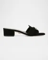 Veronica Beard Annette Suede Medallion Mule Sandals In Black