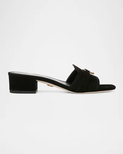 Veronica Beard Annette Suede Medallion Mule Sandals In Black