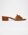 Veronica Beard Annette Suede Medallion Mule Sandals In Hazelwood