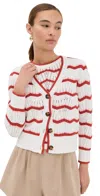 Veronica Beard Ansonia Stripe Open Stitch Cardigan In Off White/pink Shell/persimmon