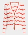 Veronica Beard Ansonia Stripe Open Stitch Cardigan In Off White Pink Shell Persimmon