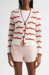 Veronica Beard Ansonia Stripe Open Stitch Cardigan In Off White Pink Shell Persimmon
