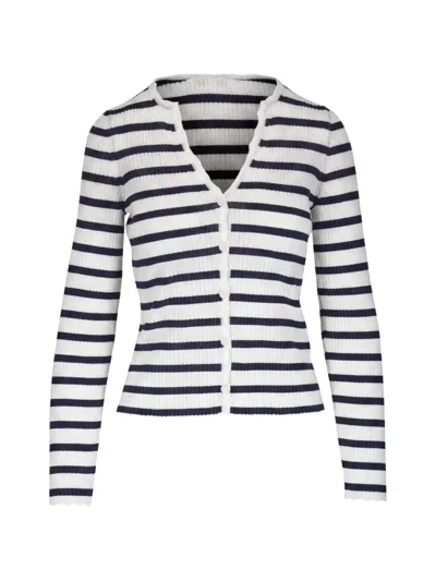 Veronica Beard Anwin Striped Ribbed-knit Cardigan In White
