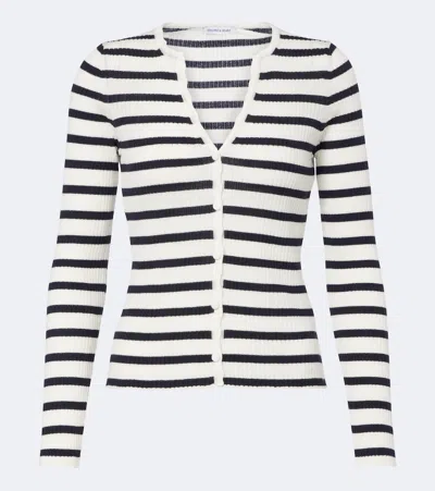 Veronica Beard Anwin Striped Wool Cardigan In White