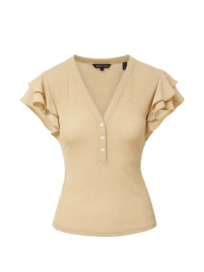 Veronica Beard Aphrodite Ribbed-knit Ruffled Top In Brown