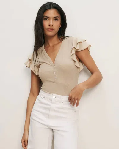 Veronica Beard Aphrodite V-neck Top In Stone Khaki Multi In Neutral