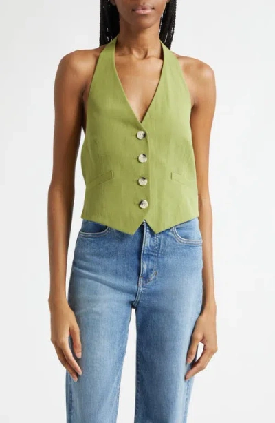 Veronica Beard Arabella Linen Blend Halter Vest In Green