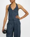 Veronica Beard Arabella Pinstripe Halter Vest In Blue/dove In Blue