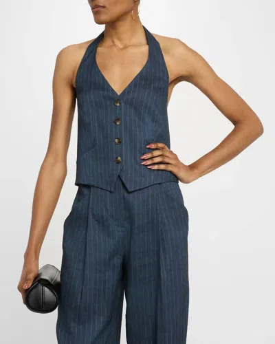 Veronica Beard Arabella Pinstripe Halter Vest In Blue/dove