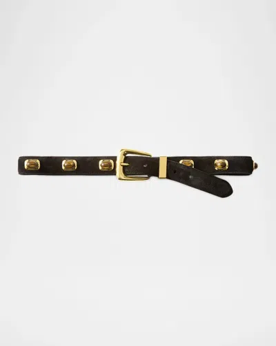 Veronica Beard Arch Cabochon Stone-embellished Suede Belt In Black