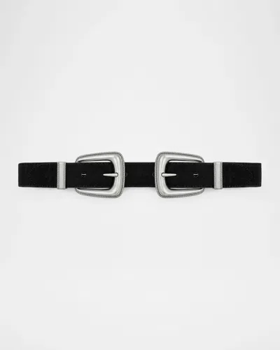 Veronica Beard Arch Double-buckle Suede Waist Belt In Black