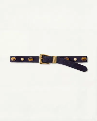 Veronica Beard Arch Embellished Suede Belt In Blue