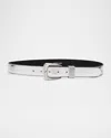 Veronica Beard Arch Metallic Leather Belt In White
