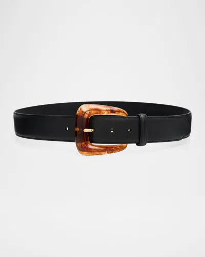 Veronica Beard Arch Resin-buckle Leather Belt In Black