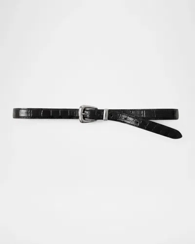 Veronica Beard Arch Slim Croc-embossed Leather Belt In Black