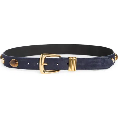 Veronica Beard Arch Stone Embellished Suede Belt In Blue