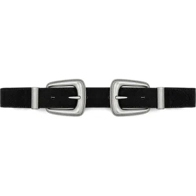 Veronica Beard Arch Suede Double Buckle Belt In Black