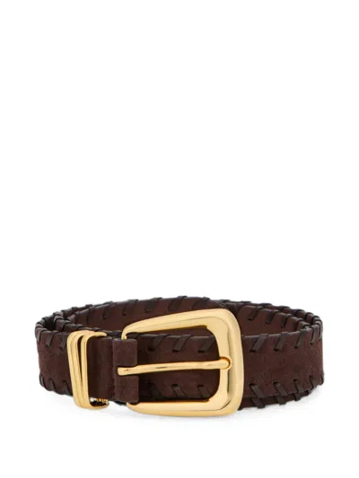 Veronica Beard Arch Whipstitch-trim Belt In Brown
