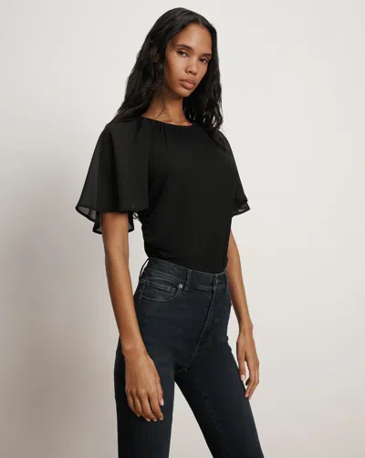 Veronica Beard Arisa Chiffon-sleeve T-shirt In Black