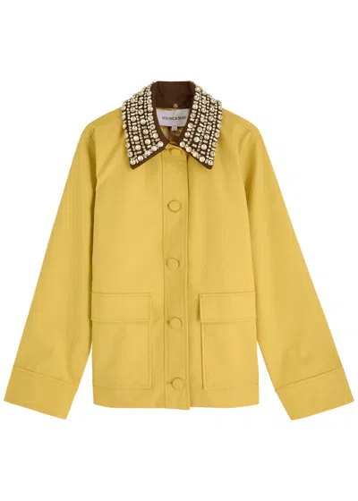 Veronica Beard Arlen Dickey Embellished Cotton-poplin Jacket In Yellow