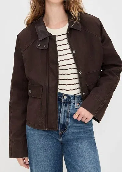 Veronica Beard Arlo Barn With Coated Collar Jacket In Dark Umber In Brown