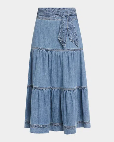 Veronica Beard Armida Tiered A-line Skirt In Starlight