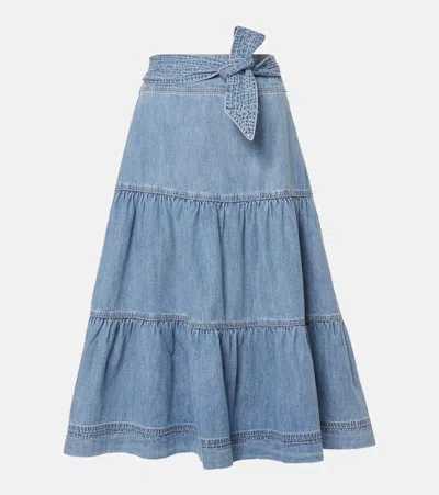 Veronica Beard Armida Tiered Denim Midi Skirt In Starlight