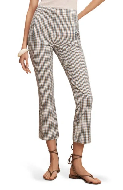 Veronica Beard Gingham Cotton Seersucker Cropped Slim Pants In Gray