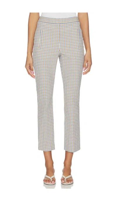 Veronica Beard Gingham Cotton Seersucker Cropped Slim Pants In Gray