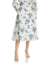 Veronica Beard Arwen Floral Belted Midi Skirt In Off White Multi