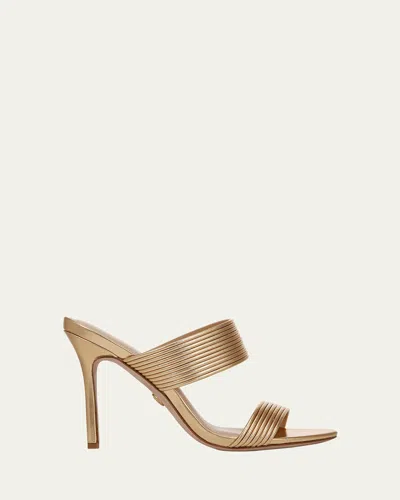 Veronica Beard Asha Metallic Dual-band Slide Sandals In Gold