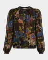 Veronica Beard Ashlynn Floral Chiffon Button-front Blouse In Black