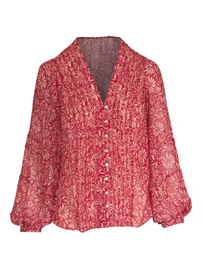Veronica Beard Ashlynn Floral-print Blouse In Red