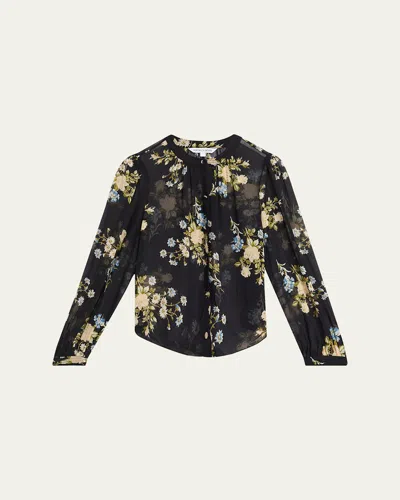 Veronica Beard Ashlynn Floral Silk Blouse In Black Multi