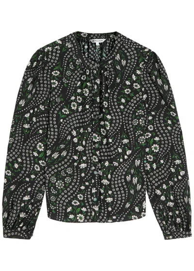 Veronica Beard Ashlynn Floral Stretch-silk Blouse In Black