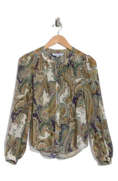 Veronica Beard Ashlynn Paisley Silk Top In Army Multi
