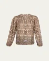 Veronica Beard Ashlynn Printed Top In Stone Khaki Multi