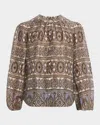 Veronica Beard Ashlynn Printed Top In Stone Khaki Multi