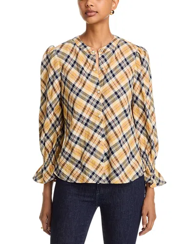 Veronica Beard Ashlynn Puffed Shoulder Blouse In Orange
